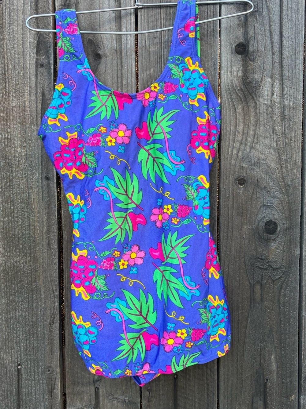 Vintage 90s Girls XL One Piece Swimsuit Purple Floral Retro Print Size 12-14